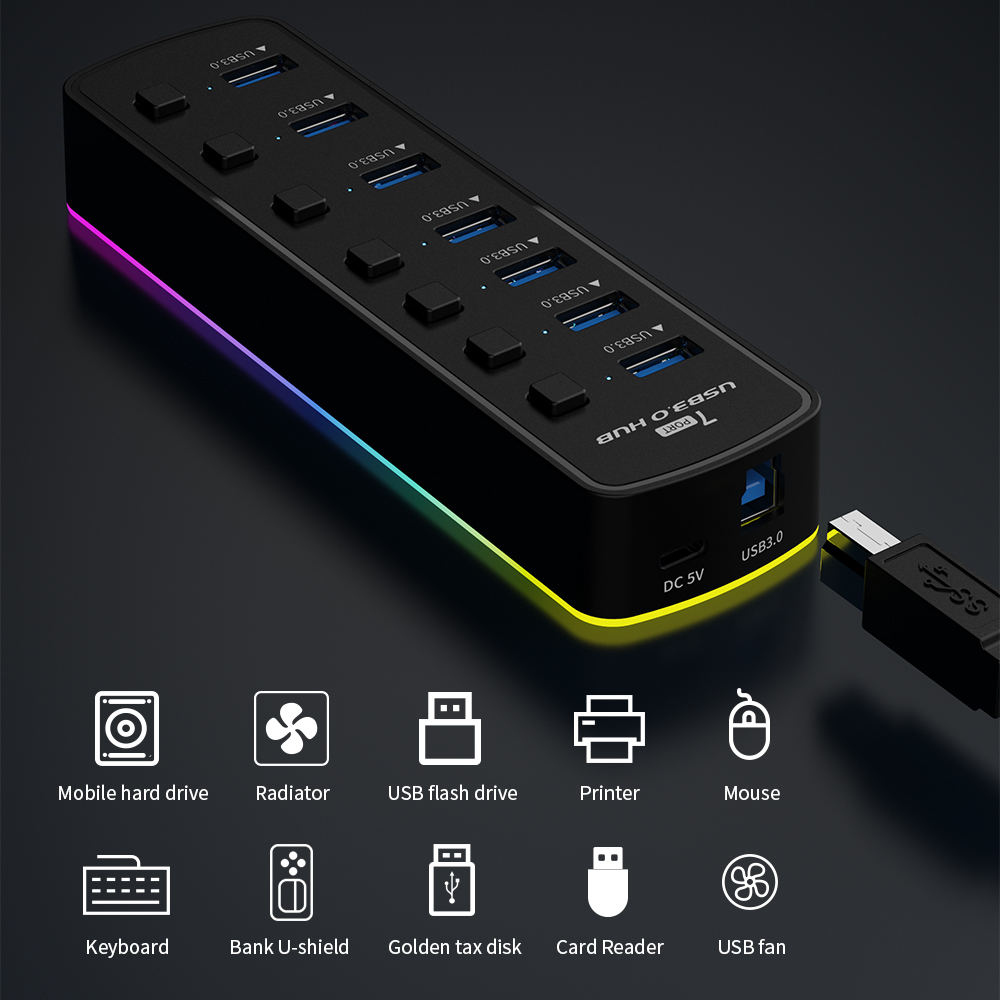 Hub USB 3.0 rvb, 7 Ports, adap - Esports Gaming Splitter avis et prix